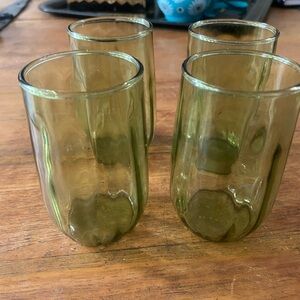 4 Vintage Anchor Hocking Avocado Green Juice Glasses